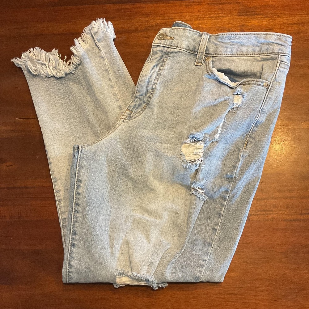 Sofia Jeans Bagi Boyfriend‎ Jeans Womens 14 Blue Light Wash Distressed Raw Hem